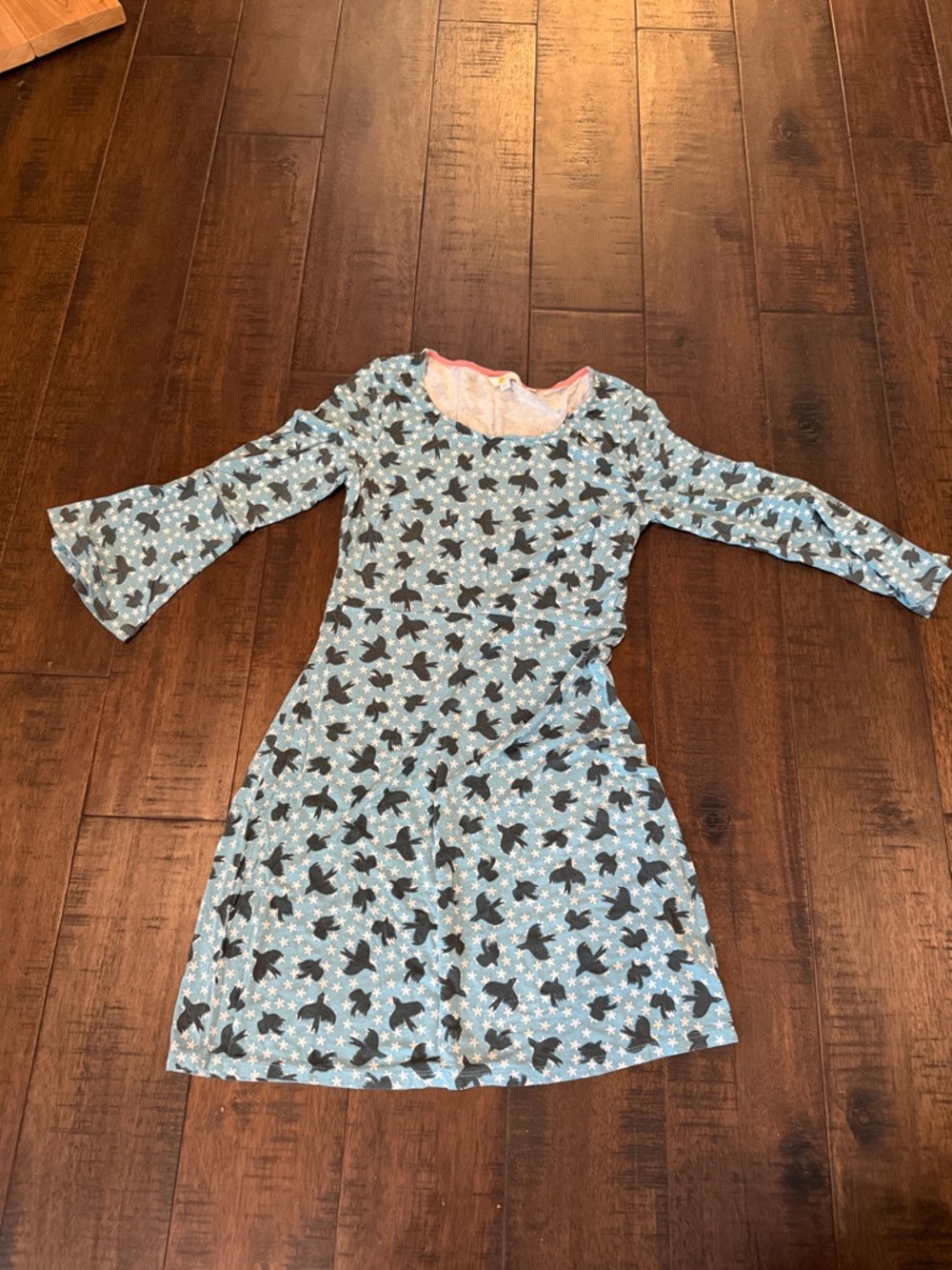 Boden Light Blue tunic with Black Bird & White Star Print